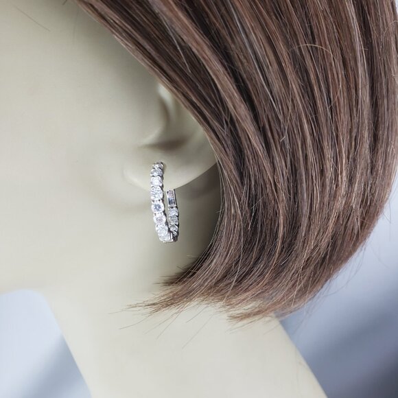 14 Karat White Gold Diamond Hoop Earrings #19519 - Picture 7 of 7